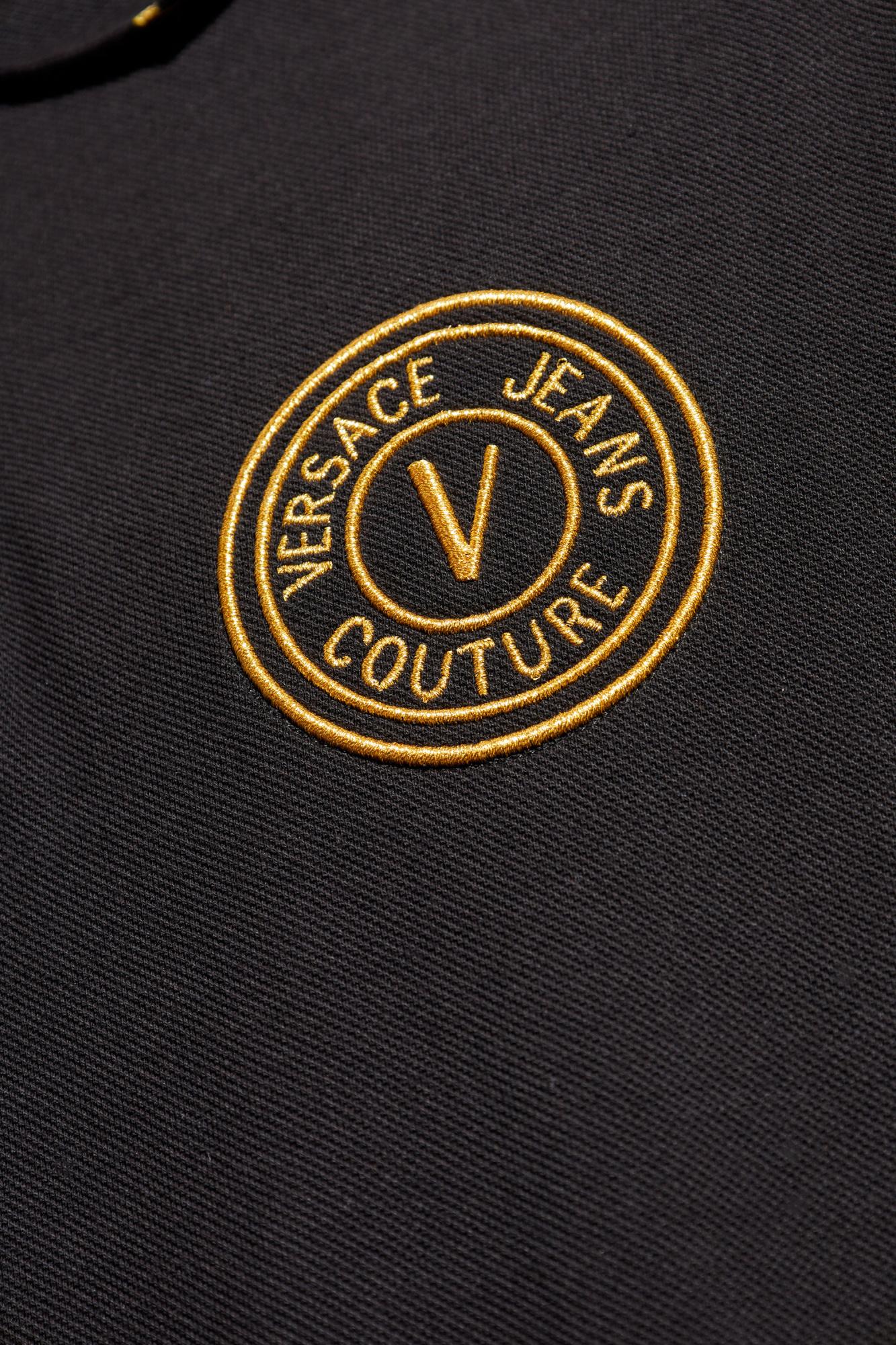 VERSACE ロコフリントショツ 78GADT05CF01T G89 Black Polo with embroidered logo Versace Jeans Couture